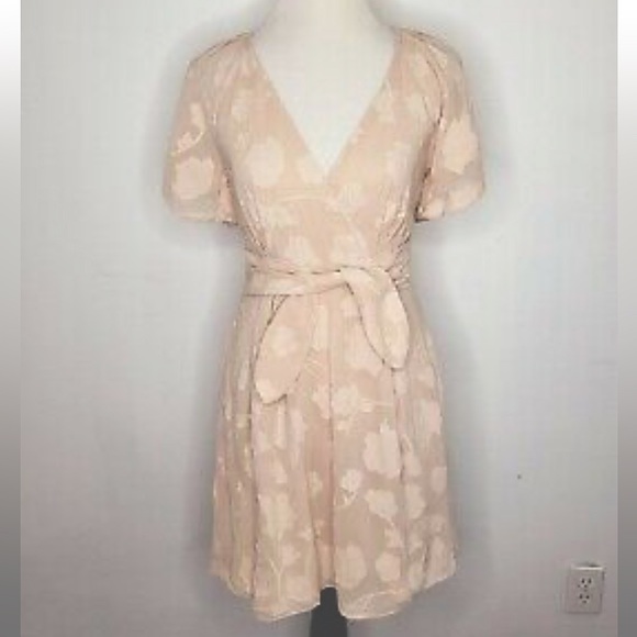 JOIE Women's Leighan Burnout Floral Midi Dress Tie Waist Blush Pink - Picture 1 of 6